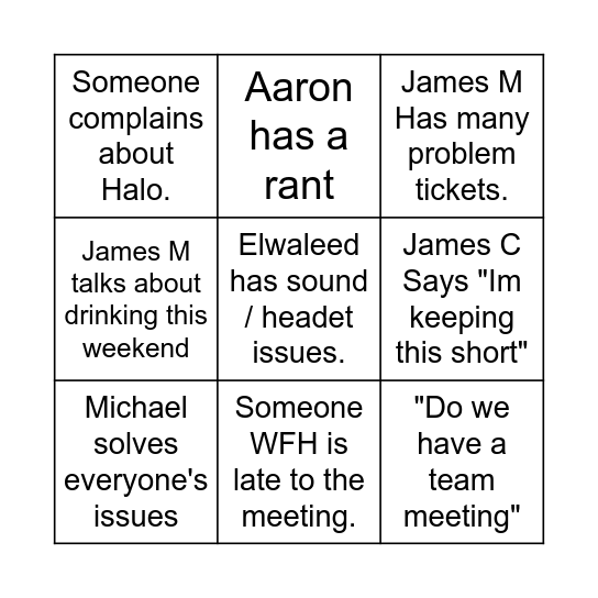 Team Huddle Bingo! Bingo Card