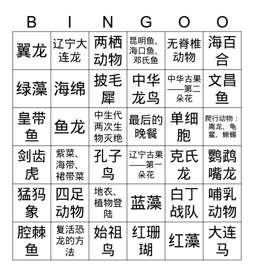 大连自然博物馆 Bingo Card