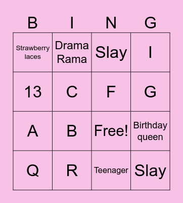 Mia’s birthday Bingo Card