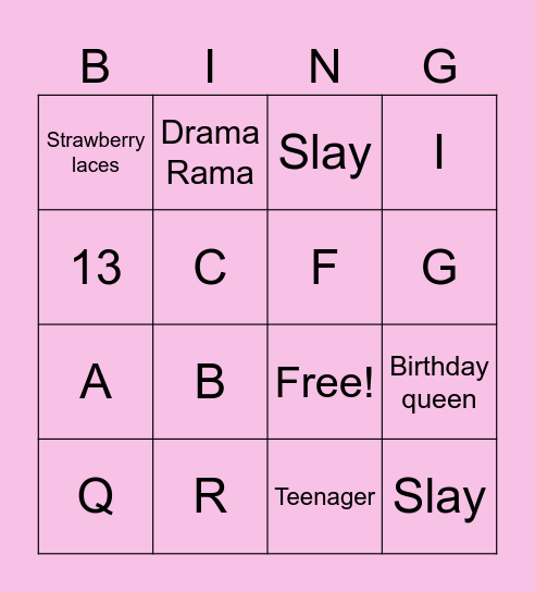 Mia’s birthday Bingo Card