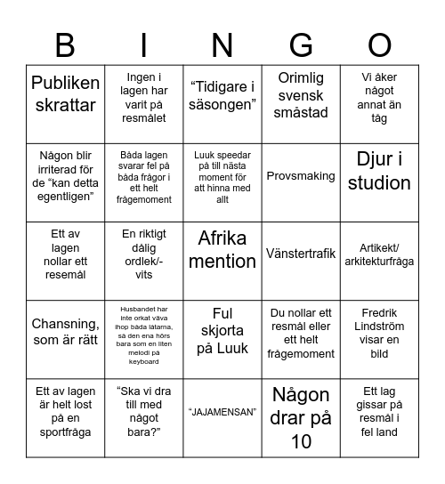 På Spåret Bingo Card