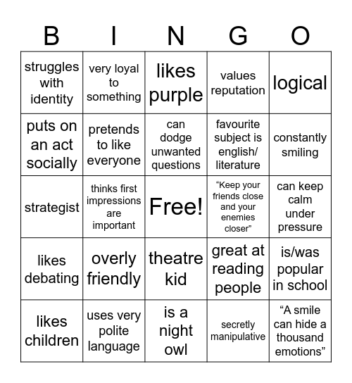 crys kinnie bingo Card