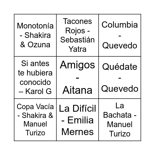 BINGO MUSICAL Bingo Card