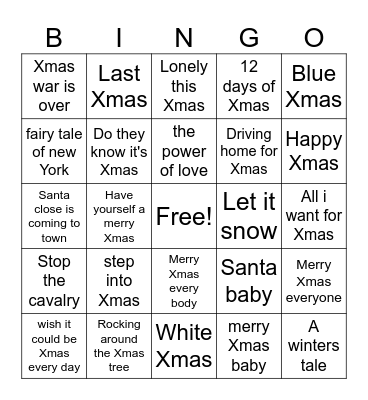 Xmas music bingo Card