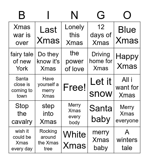 Xmas music bingo Card