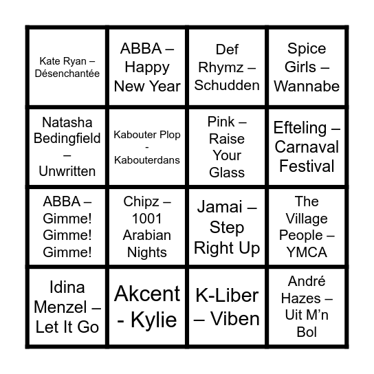 Sandy's Hitjes Bingo Card