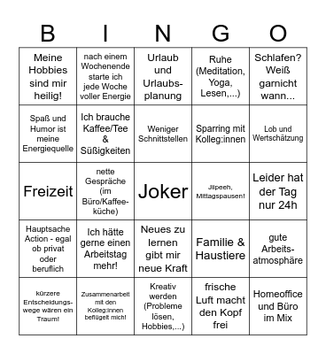 Energielevel TH/TFL - Was gibt mir Energie? Bingo Card