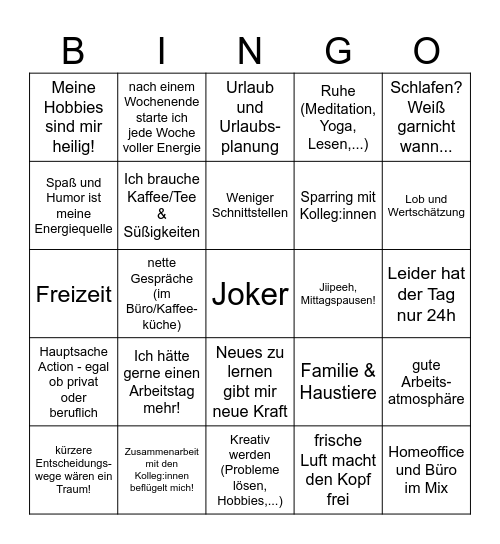 Energielevel TH/TFL - Was gibt mir Energie? Bingo Card