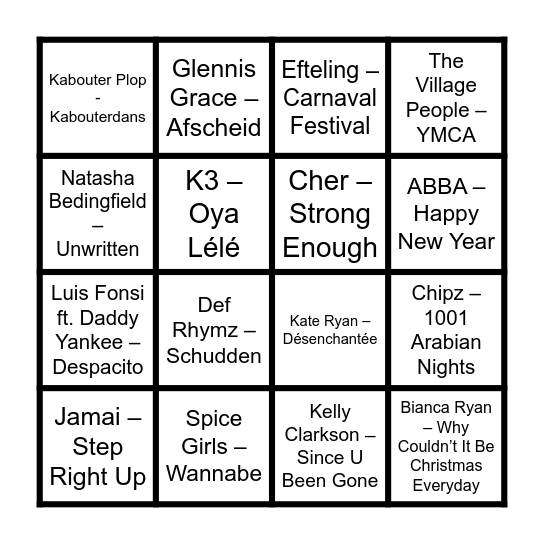 Sandy's Hitjes Bingo Card