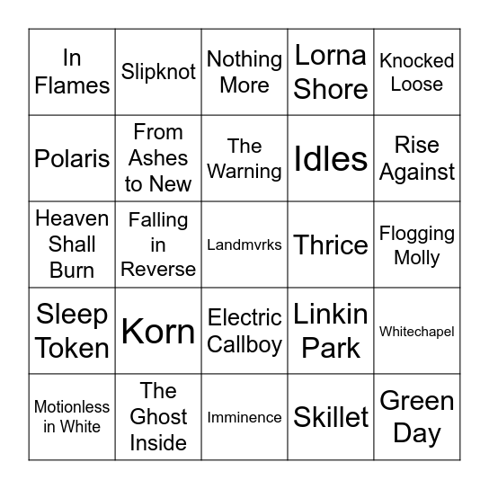 Rock for People bingo Card