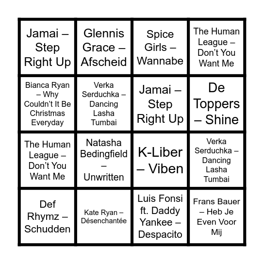 Sandy's Hitjes Bingo Card