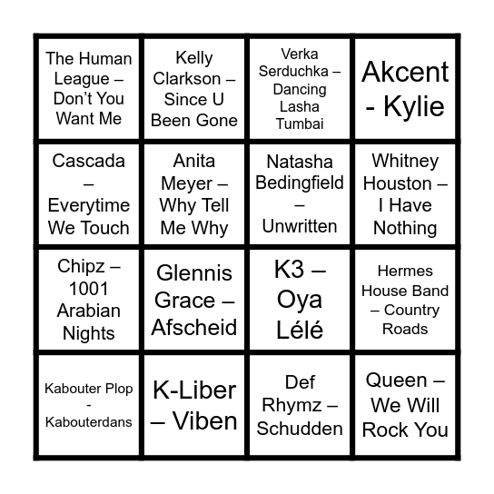 Sandy's Hitjes Bingo Card