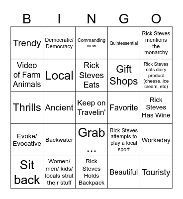 Rick Steves Bingo 2.0 Bingo Card