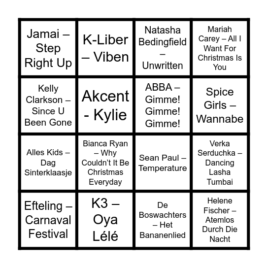 Sandy's Hitjes Bingo Card