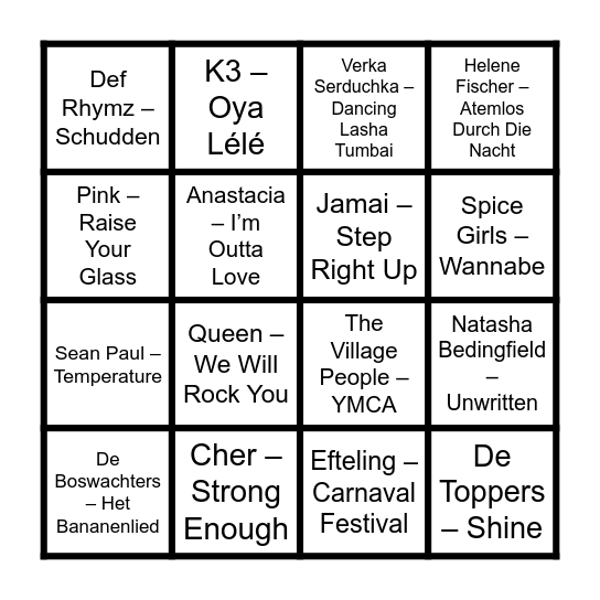 Sandy's Hitjes Bingo Card