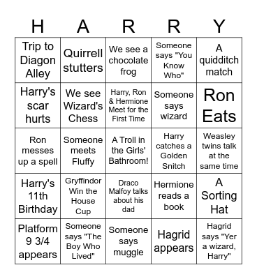 Harry Potter and The Philosopher's Stone Bingo Card