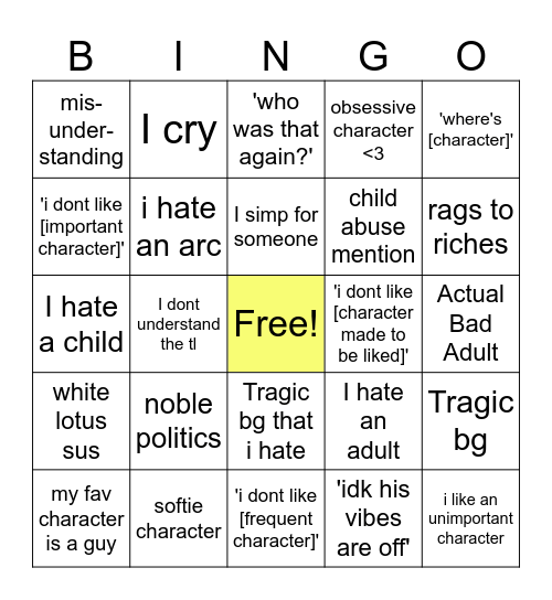 children of the holy emperor Bingo Card