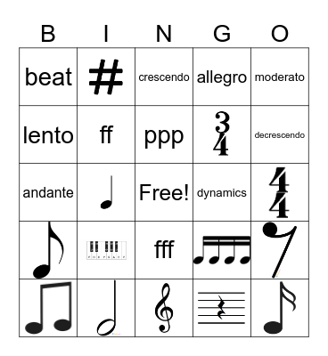 Musical Elements Bingo Card