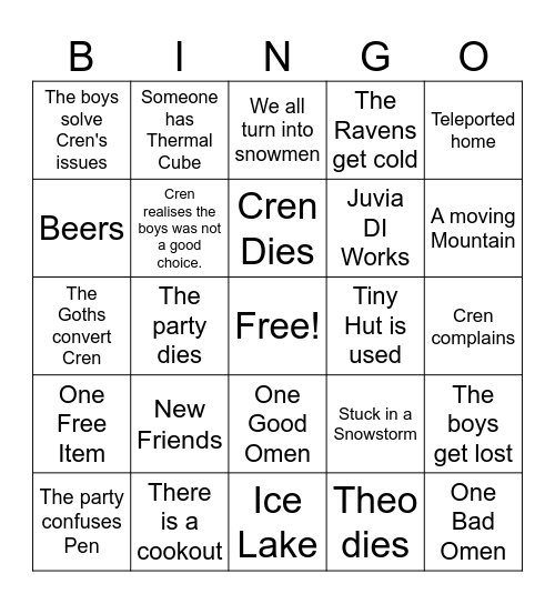 Permafrost - The Gothic Boys Bingo Card