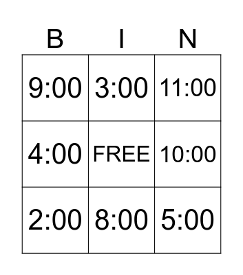 Time BINGO Card