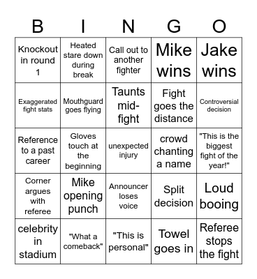 Mike vs Jake Bingo Card