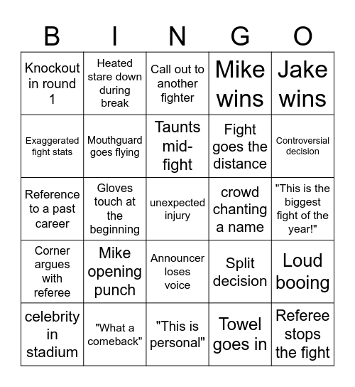 Mike vs Jake Bingo Card