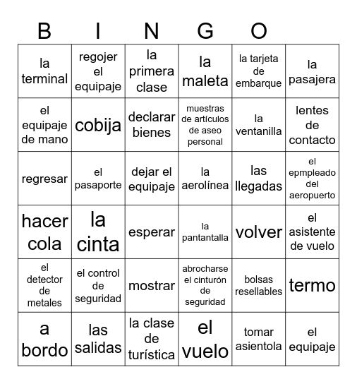 EN EL AEROPUERTO Bingo Card