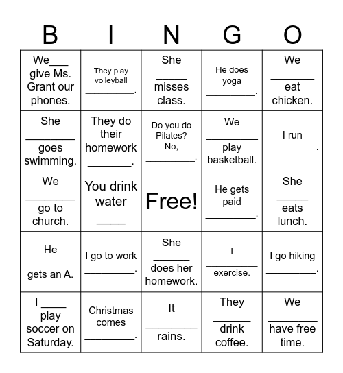 Adverbs of Frequency Bingo Card