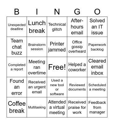 Office Bingo Card