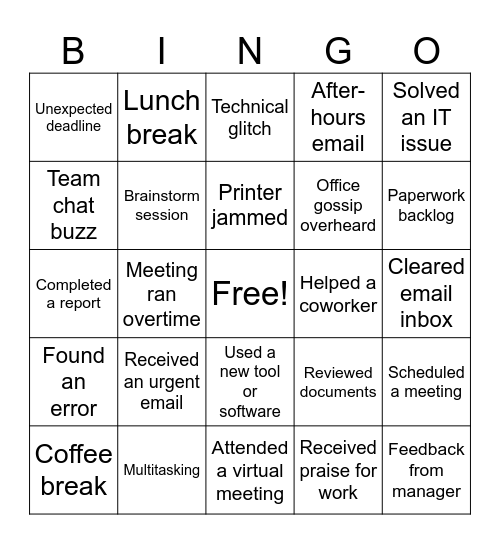 Office Bingo Card