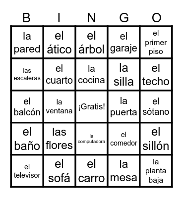 Spanish House Vocab Bingo Card