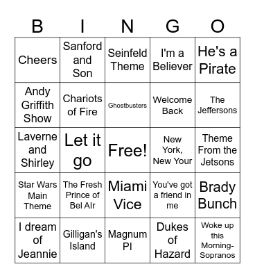 TV/ Movie Theme Songs Bingo Card