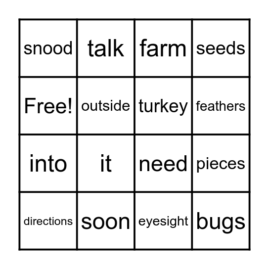 Turkeys Bingo Card
