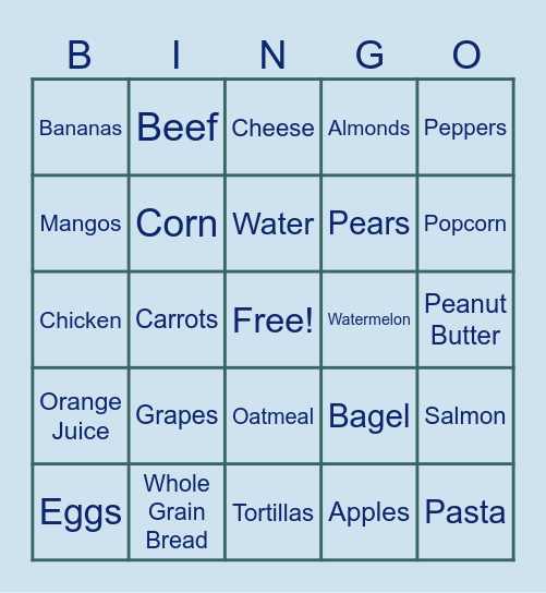 Nutrition Bingo Card