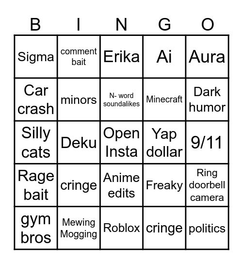 Instagram reel bingo Card