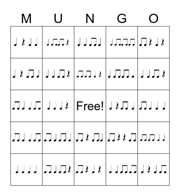 Rhythm Bingo: Quarter Note/Rest and Double-Eighth Notes Bingo Card