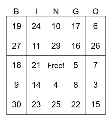 Addition and Subtraction6 Bingo Card