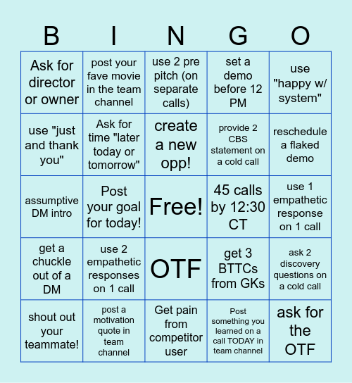 Opp It Like It's Hot Bingo Card