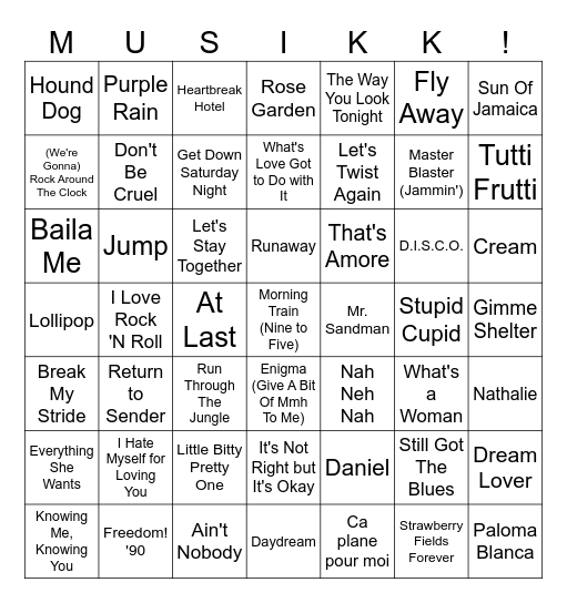 Vinstogo Musikkbingo 12 Bingo Card