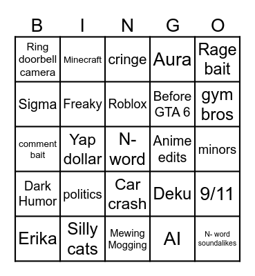 Instagram reel bingo Card