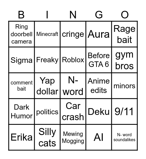 Instagram reel bingo Card