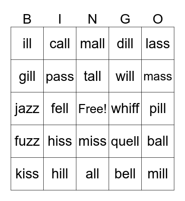 Bonus Letters Bingo Card