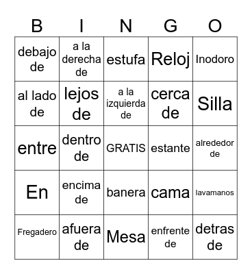 Las preposiciones Bingo Card