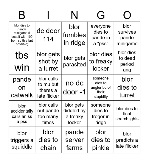 blor Bingo Card