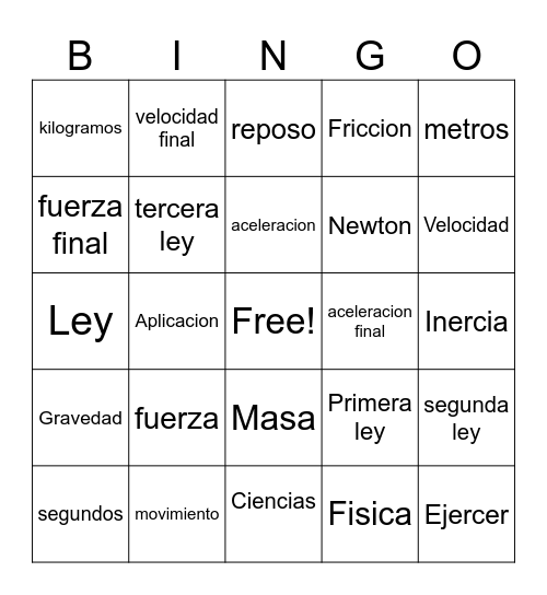 Fisica Bingo Card