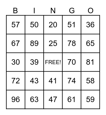 Place Value BINGO Card