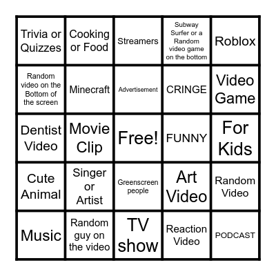 Youtube Bingo Card
