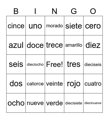 Los Colores & Numeros Bingo Card