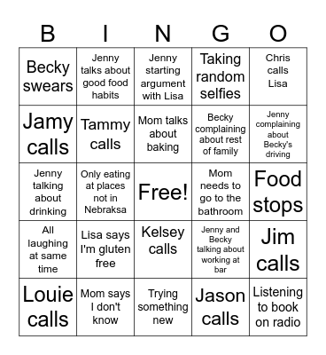 Brecka Family Girl Trip Bingo Card