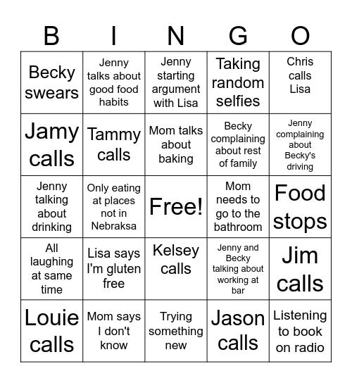 Brecka Family Girl Trip Bingo Card